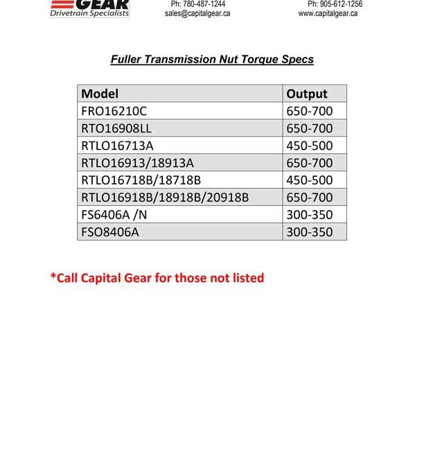 Fuller Transmission Nut Torque Specs – Updated January 2026